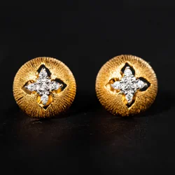 Luxury 18K Gold Plated Clover Earrings for Women Vintage Hollow Design Micro CZ Ear Stud Exquisite Banquet Party Jewelry Gift