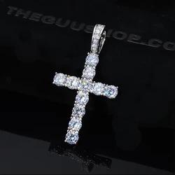 Hip Hop 925 Sterling Silver Christian Jesus 21MM Solid Cross Pendant Necklace 5A Zircon Religious Bling Iced Cross Necklace 