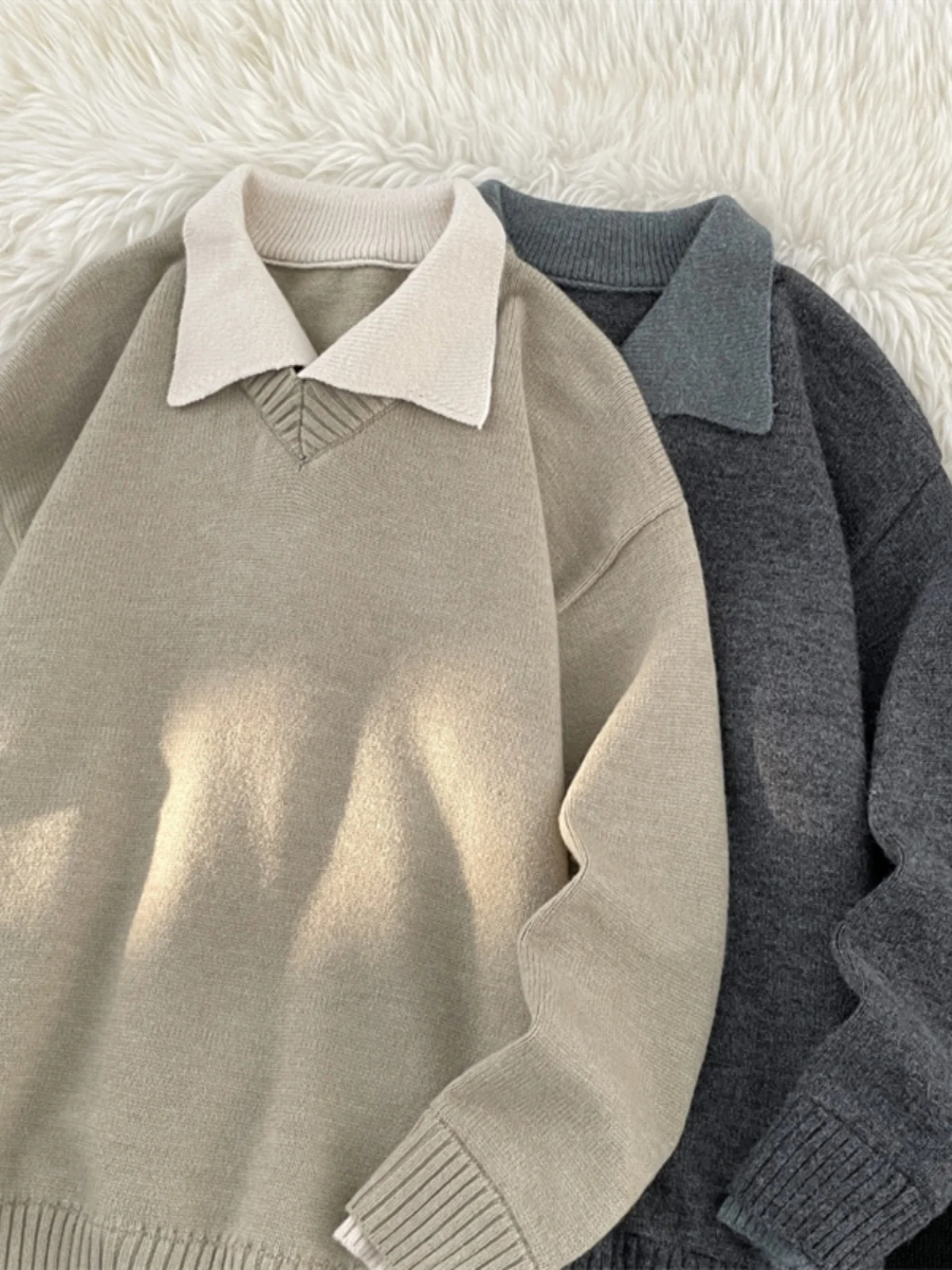 

Trendy Men's Knitted Sweater Collared Sle Autumn Winter Faionable American Sle Outerwear Casual Loose Fit Long Sve