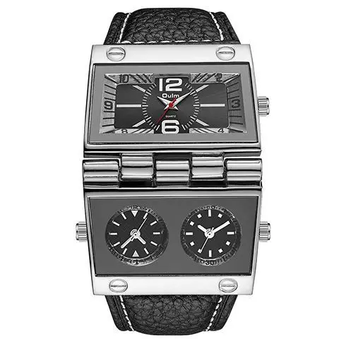 New men's large dial trendy fashion watch with multiple time zones rectangular European and American quartz men's watch casual