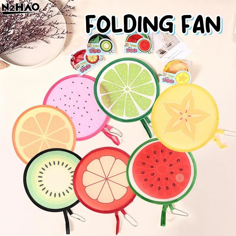 Round Foldable Hand Fans Fruit Style Handheld Folding Fan Portable Pocket Cooling Fans For Summer Events Outdoor Travel Supplies