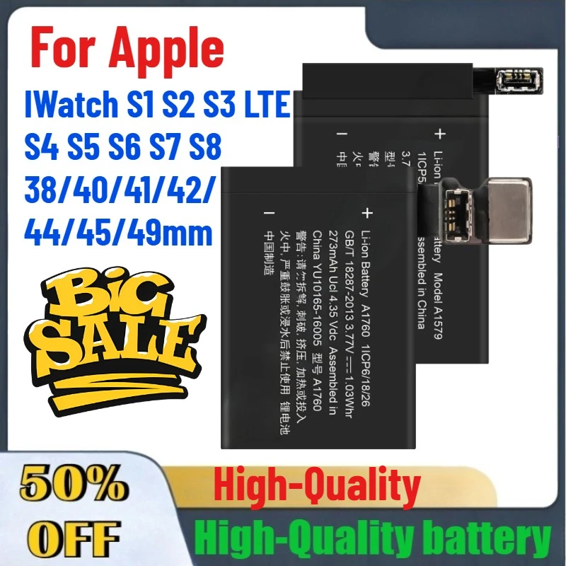 

A1578 A1579 A1760 A1761 A1847 A1850 A2058 A2059 Battery For Apple IWatch S1 S2 S3 LTE S4 S5 S6 S7 S8 38/40/41/42/44/45/49mm