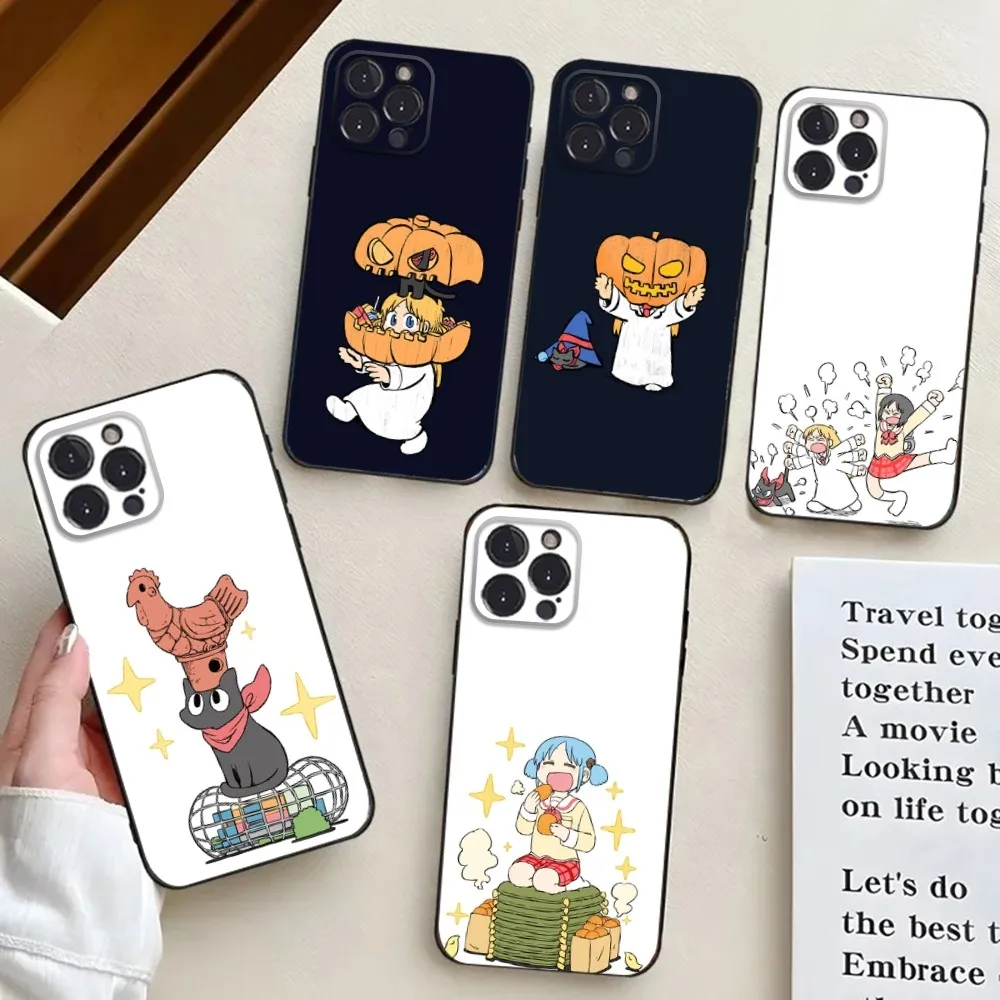 cartoon Nichijou  Phone Case For iPhone 16,15,14,13,12,11,Pro,X,XS,Max,XR,Plus,Mini Black Silicone Soft case