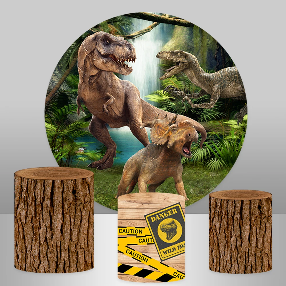 Jurassic World Park Dinosaur Party Circle Round Backdrops for Boy Birthday Decoration Forest Baby Background Wood Plinth Covers