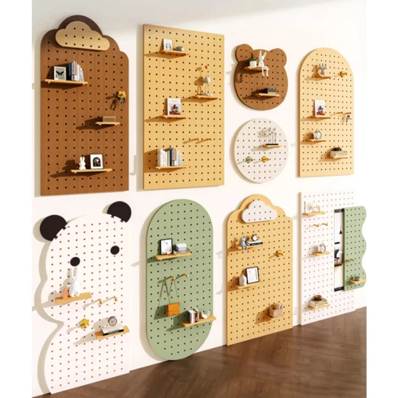 custom.Wall Decor Pegboard Display Stand Wooden Pegboard Shelf Book & Green Plant Display Organizer Display Stand