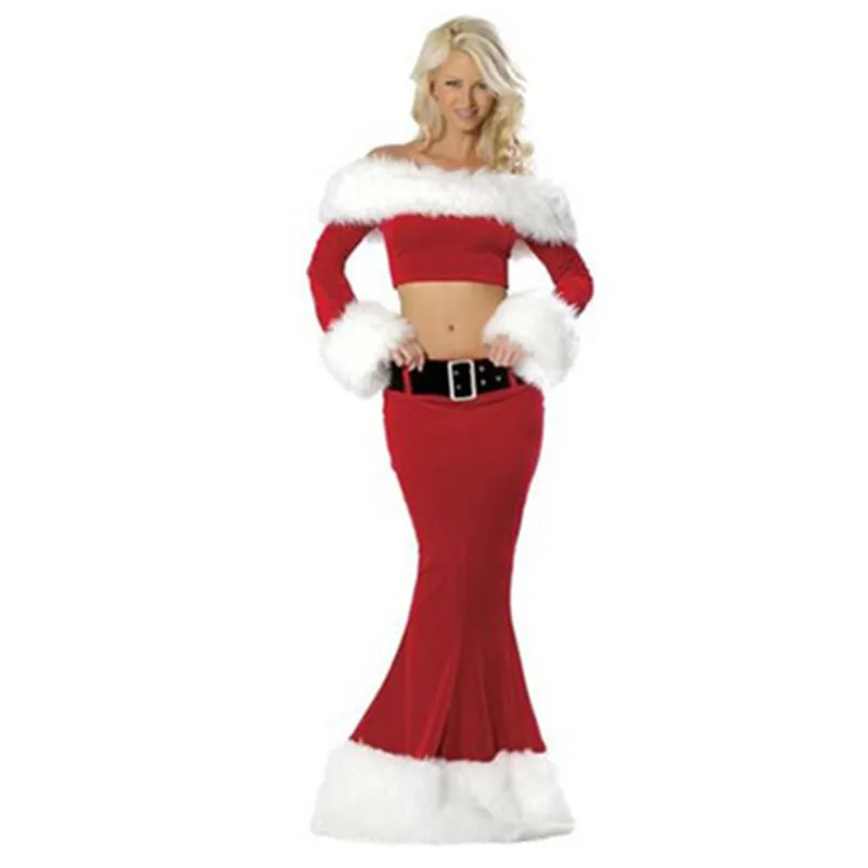 2Pcs Women Hot Santa Babe Costume Christmas Fancy Dress Suit Outfit Sexy Flannel Crop Top And Mini Skirt Christmas Clothing Set