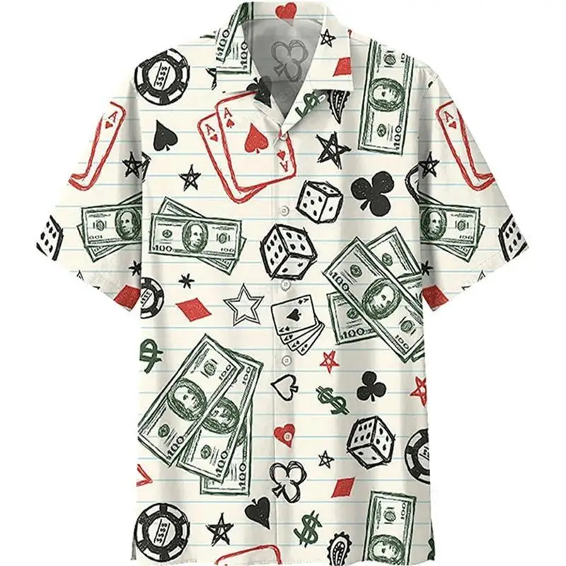 Casino Poker Dice 3D Printed Beach Shirts For Men Clothes Hawaii Vacation Short Sleeve Funny Design Lapel Blouse Male Blouses