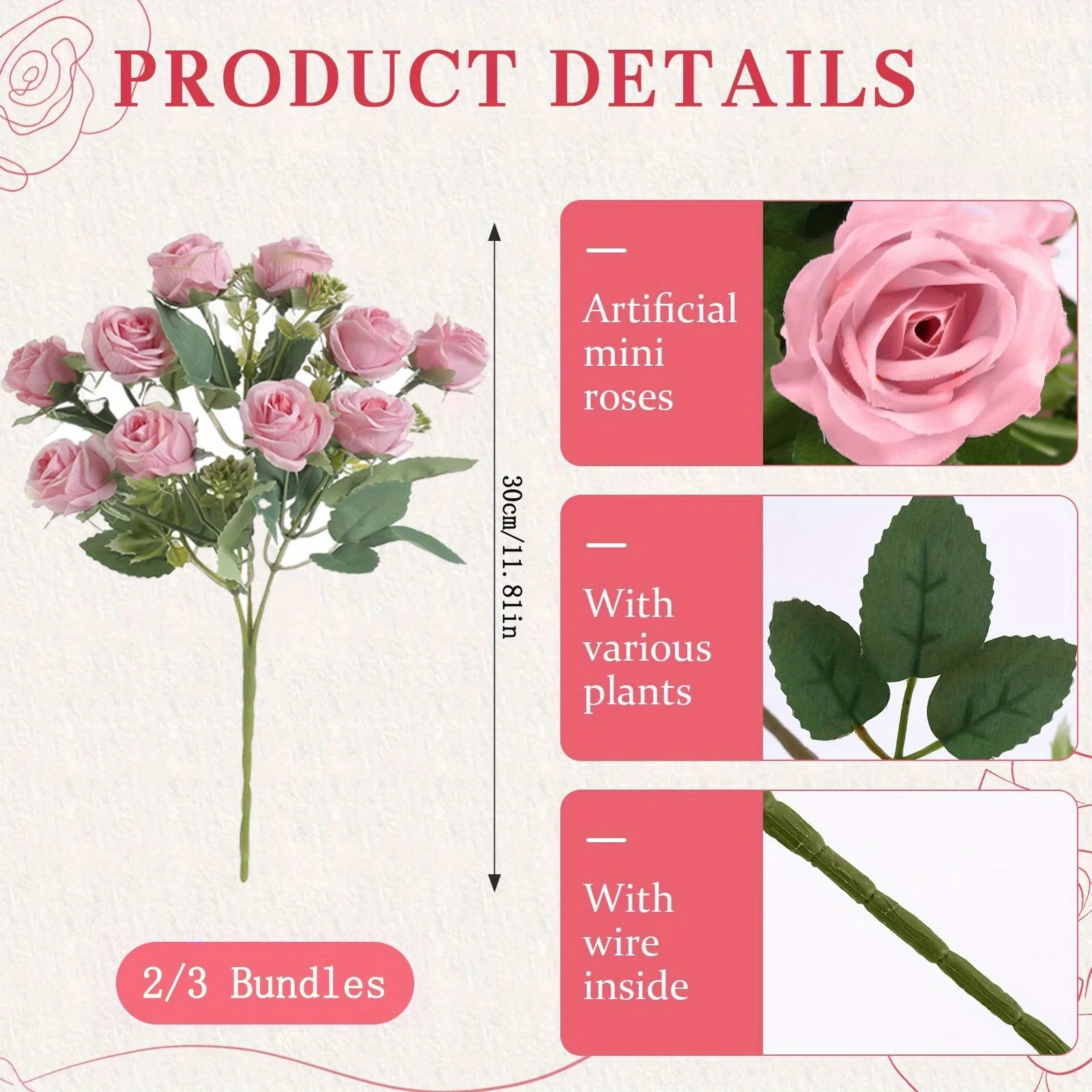 1/2 Stücke Rose Künstliche Blumen Bouquet 30 CM Seide Gefälschte Blume für Wohnkultur Hochzeit Dekoration Party Supplies Vase Ornament – Detail 4