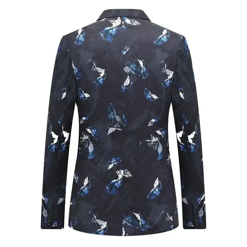 

Fashion Black Men's Printed Suit Jacket V-Neck Slim Fit Long Sleeve Coat Asian Size M-6XL, 2025 New Blazers