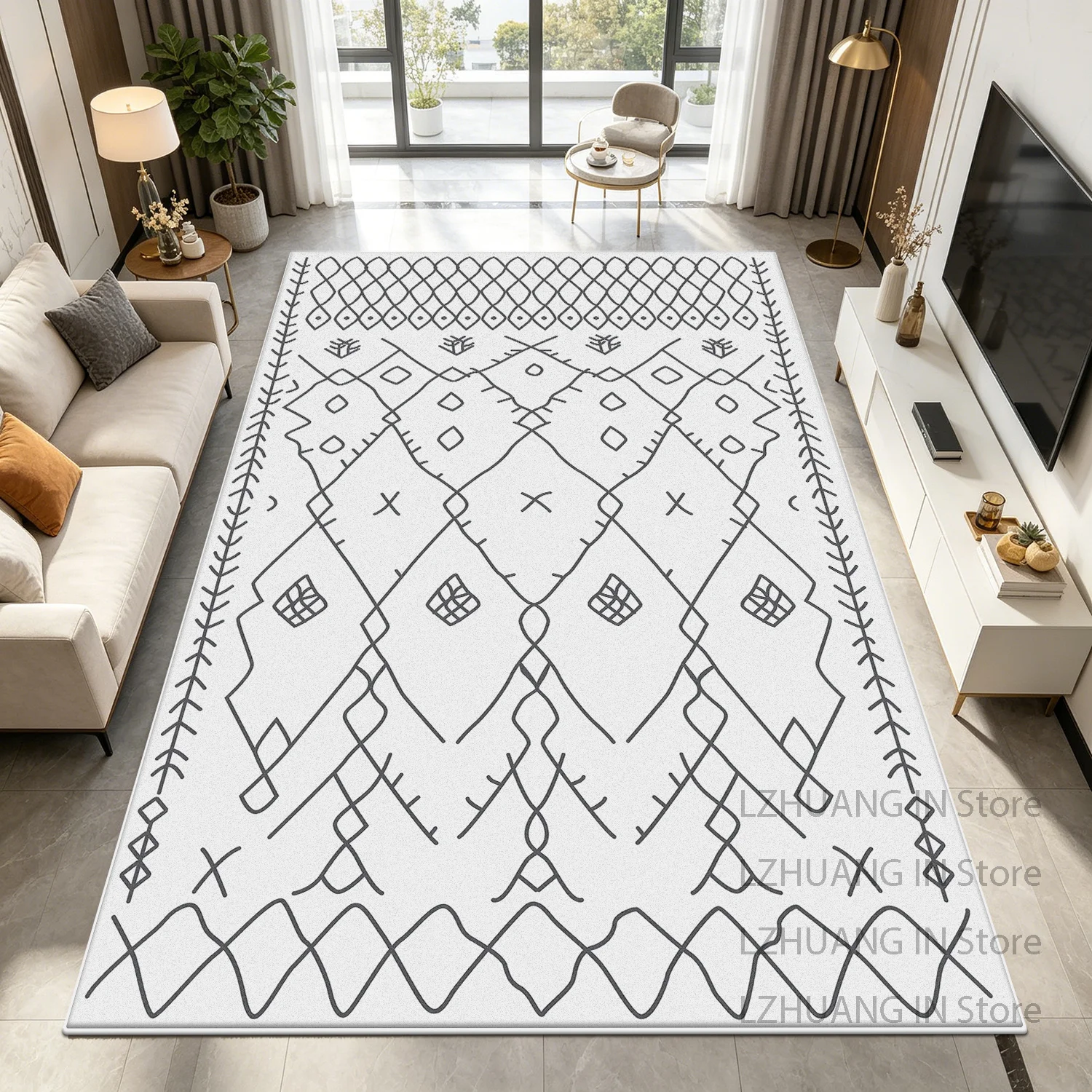 Bohemian Hand Drawn Style Living Room Carpet Large Area Easy Clean Fluffy Floor Mat Decoration Bedroom Bedside Non-slip Soft Rug