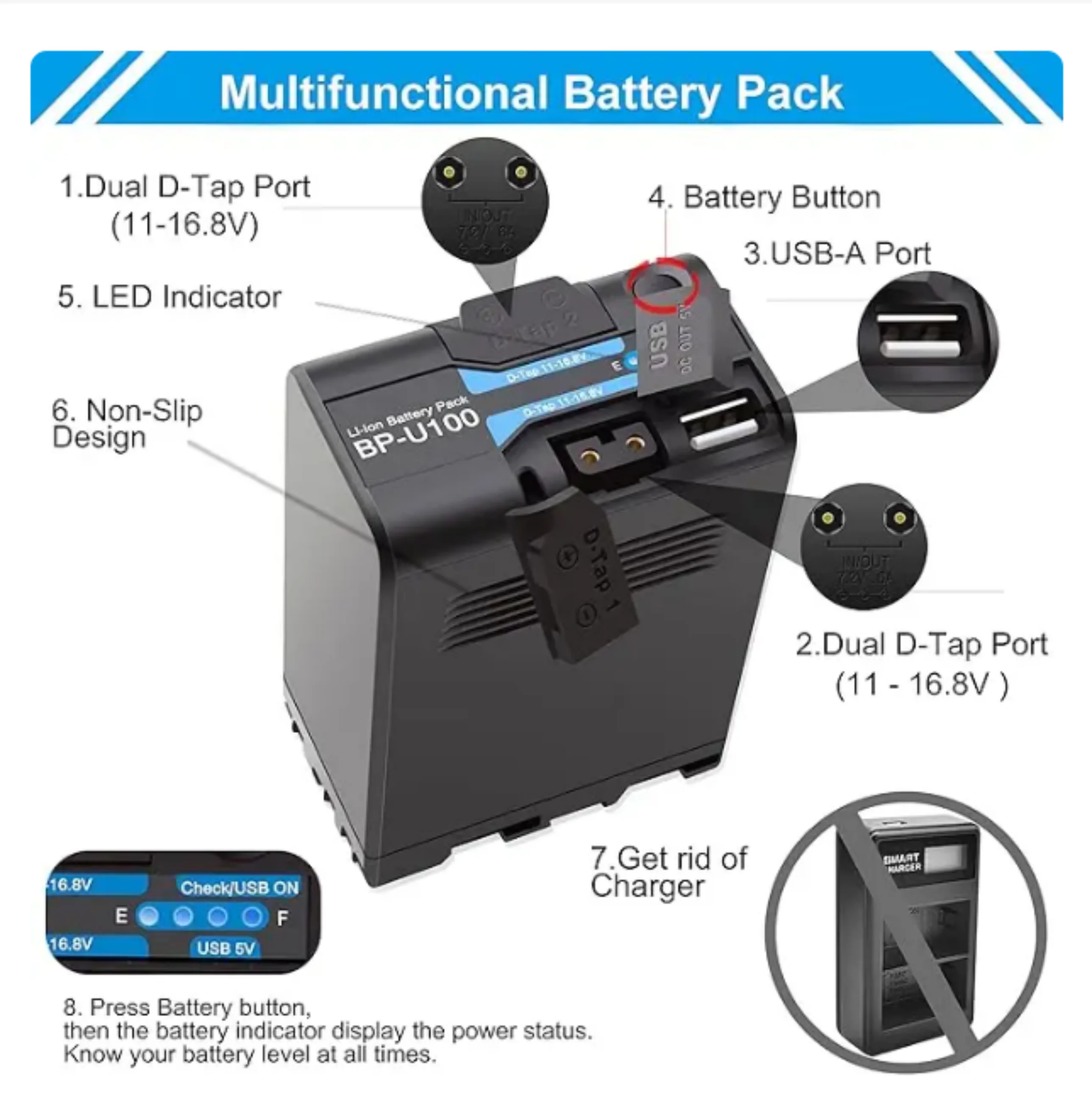For Sony BP Series Camera Replace BP-U30 U60 U65 U90 Battery New BP-U100 14.4V 6800mAh Rechargeable Lithium Ion Batteries