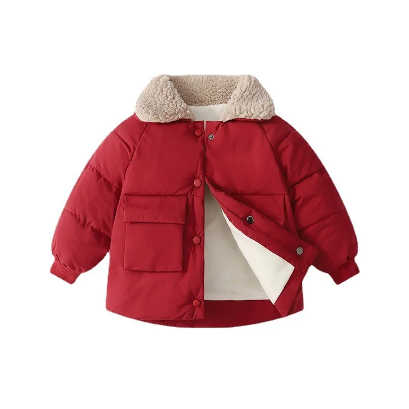 Autumn Winter Outerwear Girls Boys Warm Thicken Down Jackets Lamb Fleece Lapel Coats Kids Clothing 2022 New Down Cotton Jackets