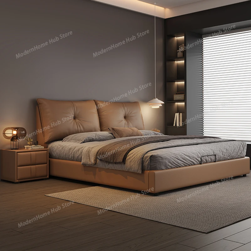 Minimalist Brown Double Bed Design Low Price Japanese Wooden Double Bed Frame Pliable Modern Camas Matrimoniales Furniture Home