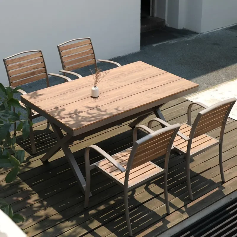Outdoor Patio Table and Chair Set Preservative Wood Plastic Composite Balcony Garden Dining Furniture Weather Resistant