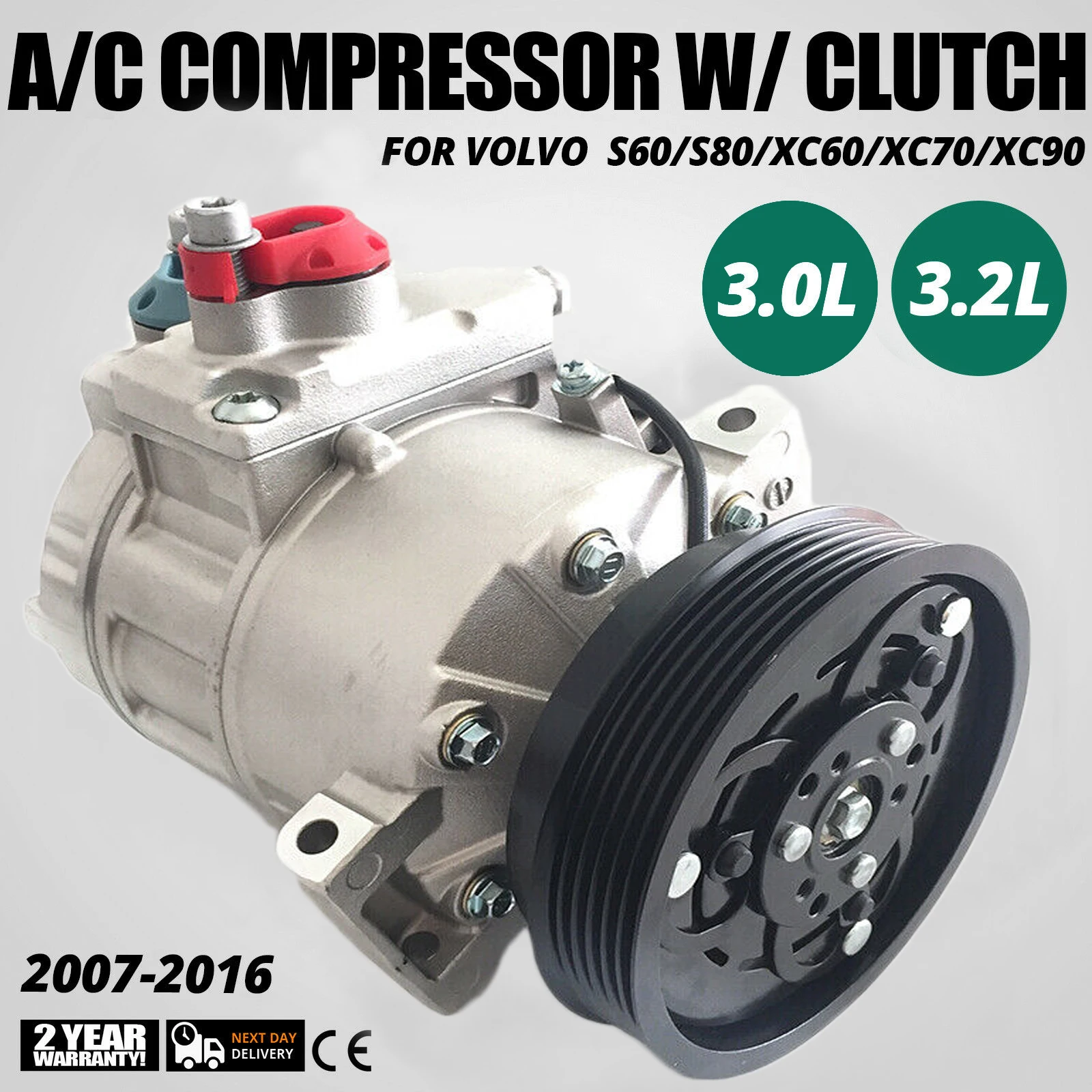 Air Conditioner Compressor With Clutch For 2008-2012 Land Rover Volvo S60 XC60 XC90 S80 V70 XC70