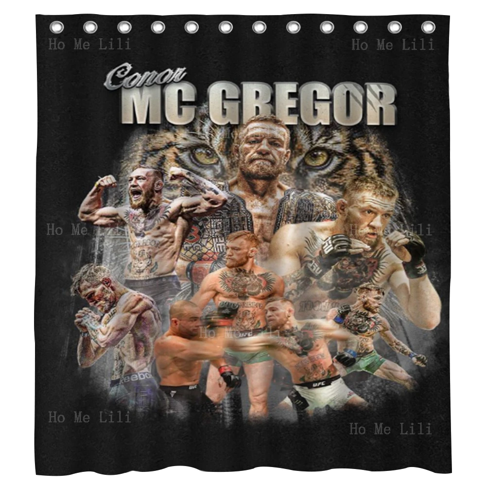 Boxer Tattoo Art With Tiger Behind Him American Professional Wrestlers Lightning And Eagle Decorate Shower Curtains For Family