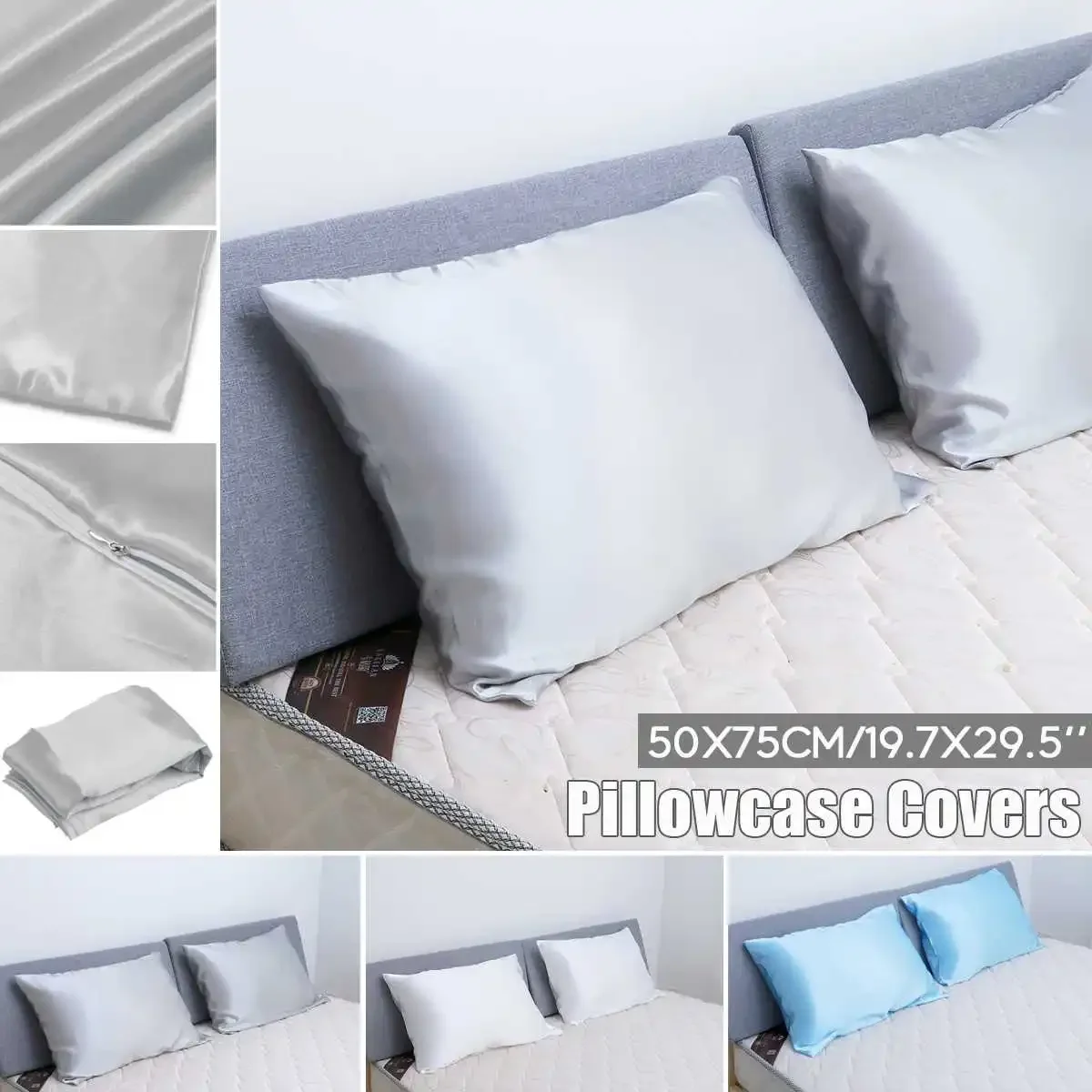 

2pcs Pure Emulation Silk Satin Pillowcase Comfortable Pillow Cover For Bed Couch Home Office Sofa Throw Single Pillow Cove