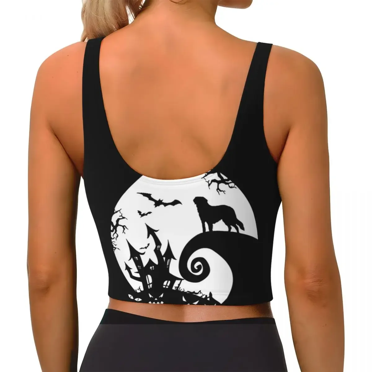 Custom Saint Bernard Dog And Moon Halloween Women Sports Bra High Impact Vest Gym Workout Yoga Crop Tank Top