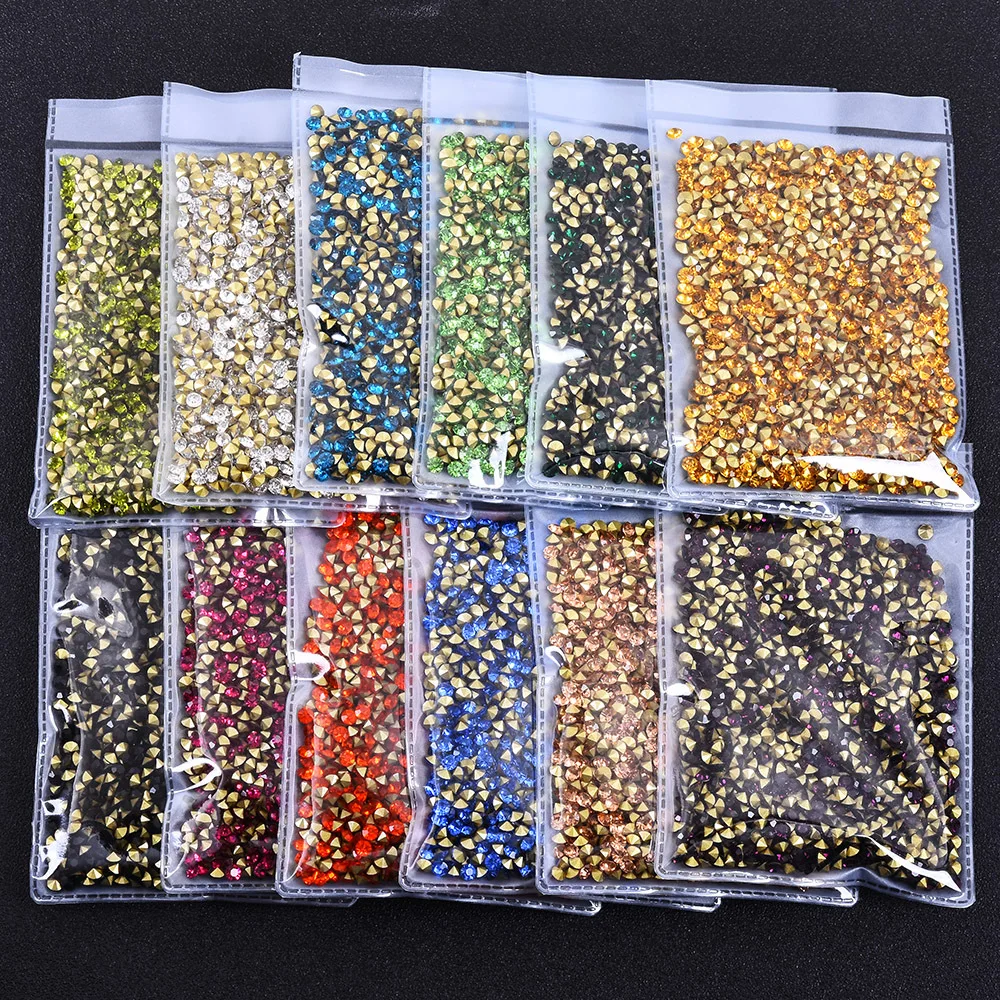 1440PCS 2MM SS6 Sharp Bottom Cone Diamonds Glass Nail Art Rhinestones Crystal Jewelry Decorations Manicure Charms Accessories