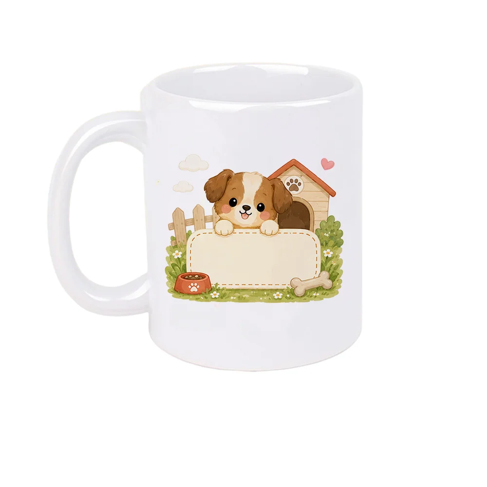 11oz Cute Puppy Dog House Print Ceramic Coffee Mug with Bone Pet Bowl Design for Home Office Use Perfect Holiday Present Birthda