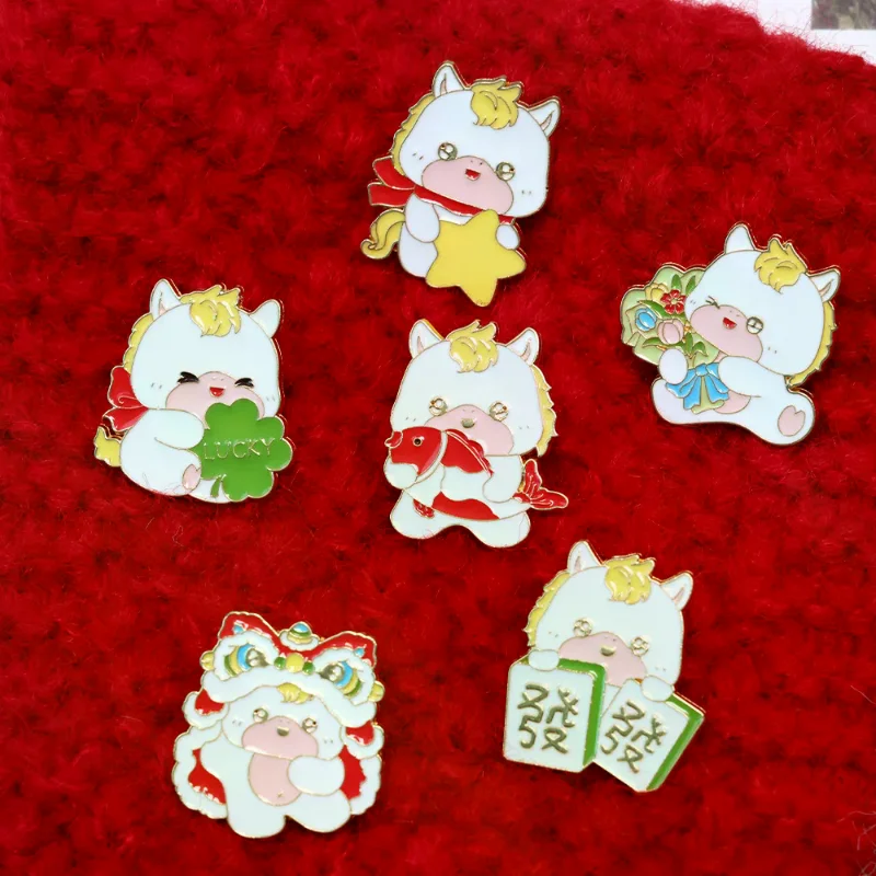 Cartoon Pony Brooch For Women Zodiac Horse Pins Sweater Coat Clothing Decoration Accessories New Year Party Gifts