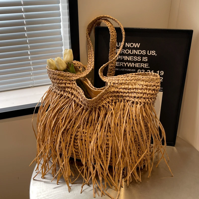 Fashion Women's Straw Bags 2024 Quality Handmade Rattan Beach Bag Summer Travel Handbags And Purses Straw Female Shoulder Bags