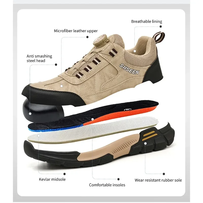 Men Safety Shoes Anti Puncture Wear Resistant Tactical Work Boots Steel Toe Protective Footwear Breathable Lightweight