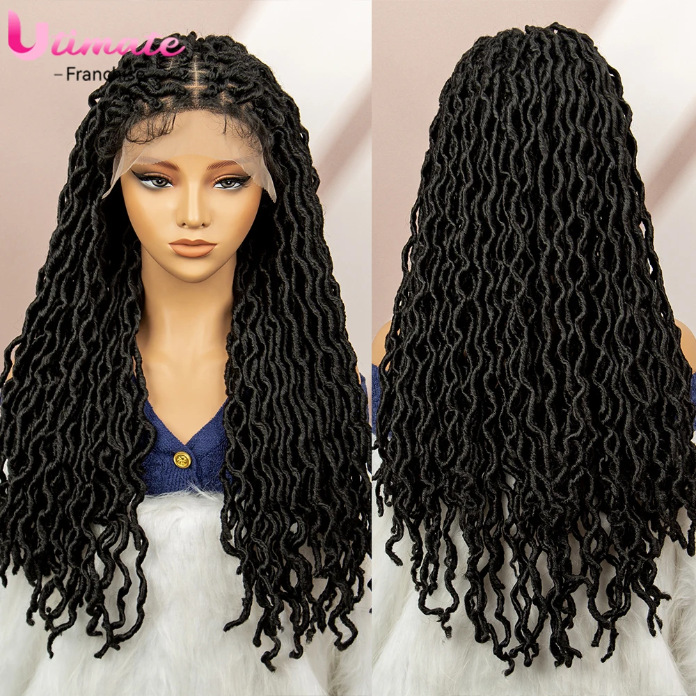 Synthetic Curly Dreadlock Braided Wigs Synthetic Lace Front Box Braided Wigs for Women with Baby Hair 32 Inches Knotless Braids