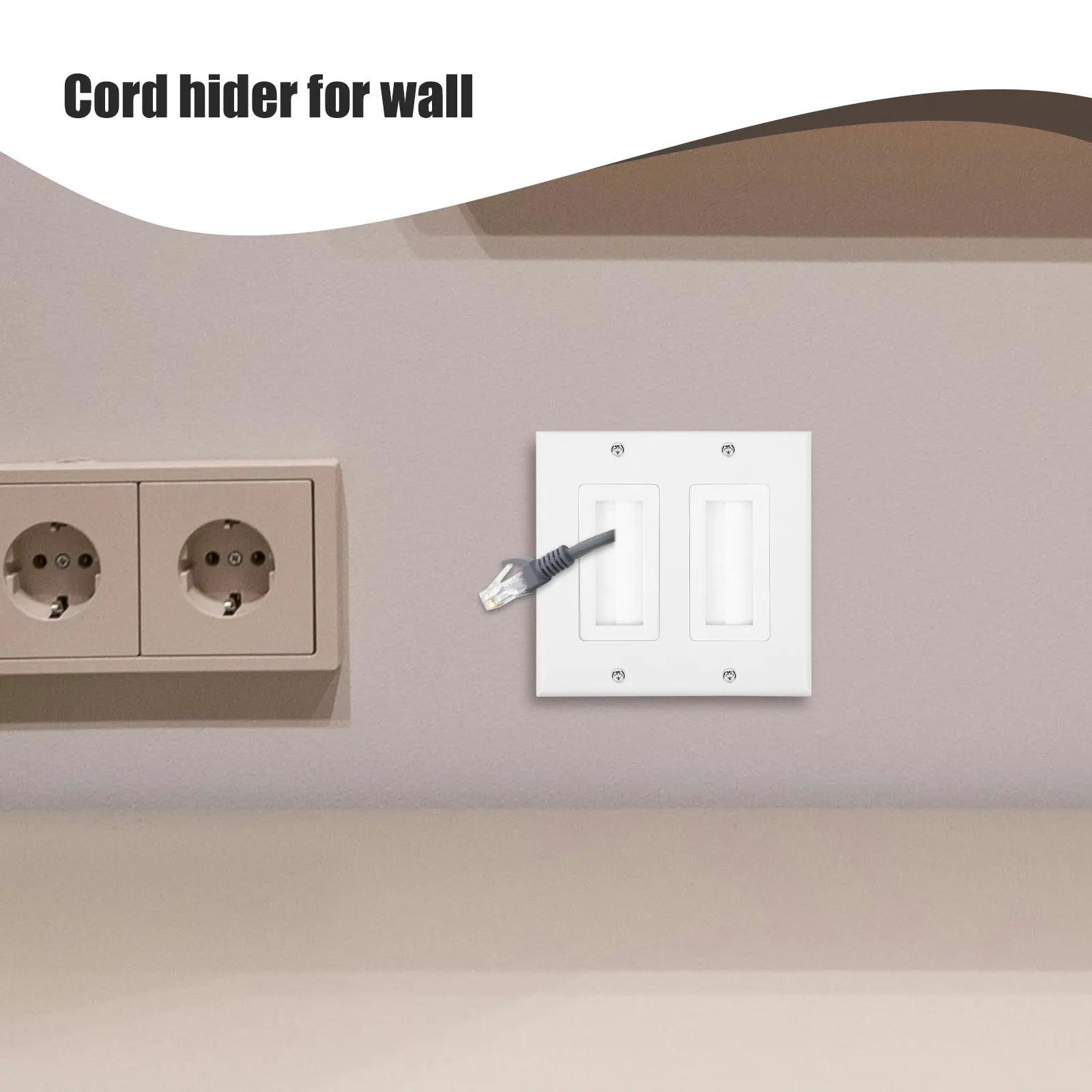 Dual Port Multimedia Wall Socket Brush Panel Solder Free Cable Pass Through Insert Cable Management Wall Plate for TV Home