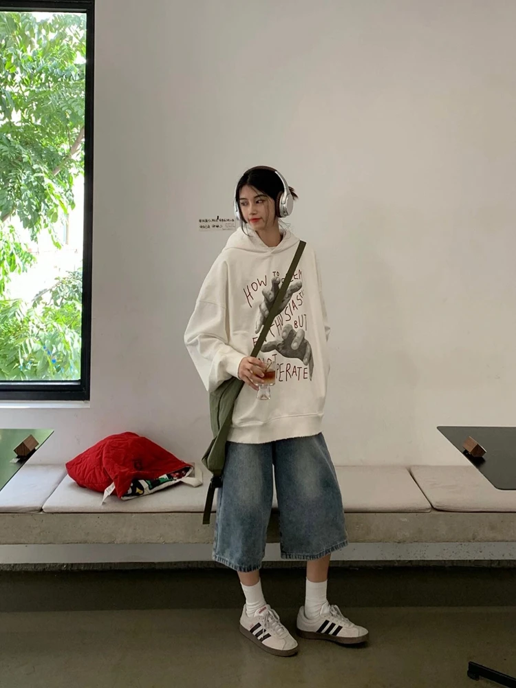 

plus Size American High Street Straight Leg Wide Leg Jeans Women Summer Loose Casual Seven Inch Pants Vintage Lazy Match All