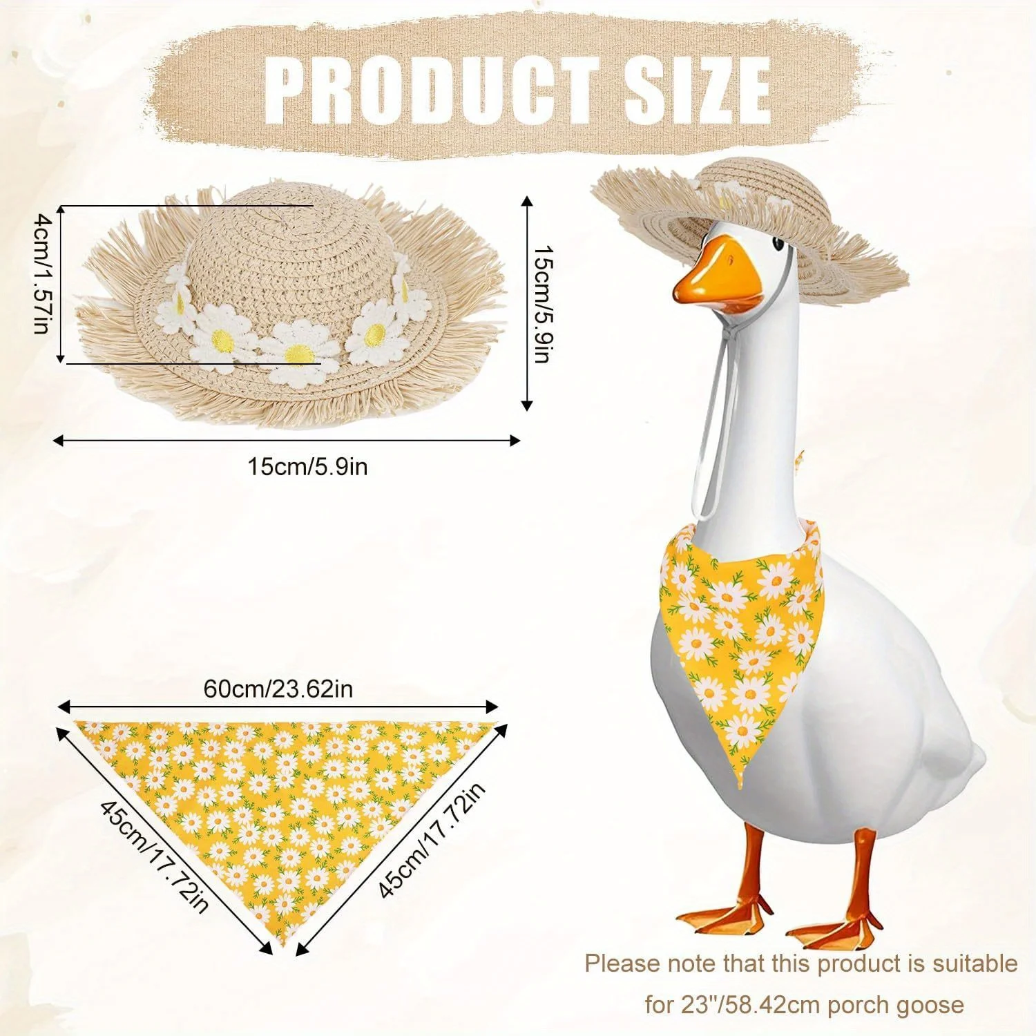 Pastoral Style Porch Goose Outfits, Summer Autumn Goose Clothes Dress Set Buckwheat Hat & Bandana Scarf For 23