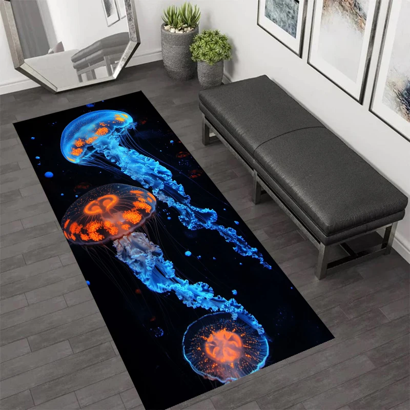 Dark Underwater Jellyfish Floor Rug Coastal Non Slip Indoor Carpet Mat Home Decoration for Living Room Bedroom Yoga Area Rug
