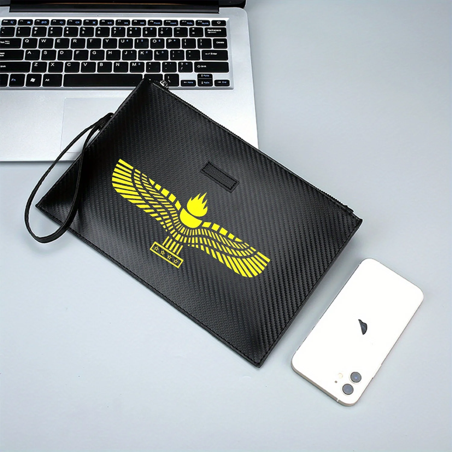 Wings Torch Stars Symbol of Ancient Elegant Printed PU Men's Handbag Fashionable and Practical for Everyday Carry