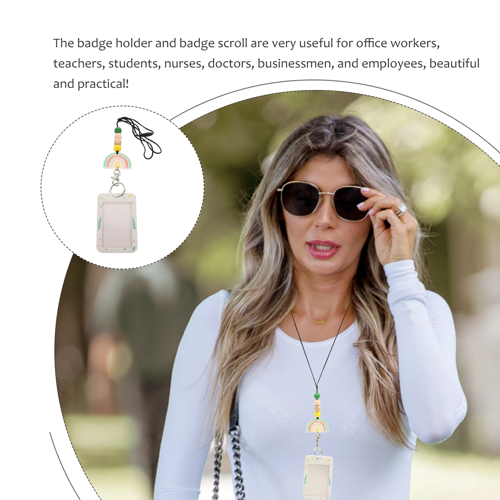 

1 set Clear Front Window ID Card Holder Lanyard Vertical Badge Cover Zinc Alloy Silicone Anti-Fall Protective Case for for Women