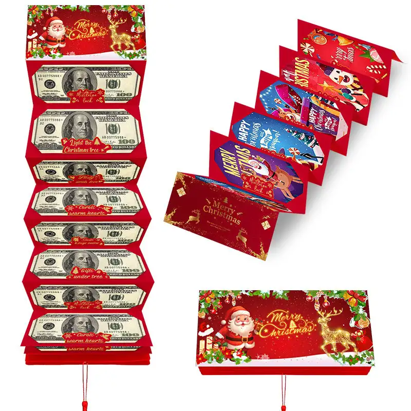 

Santa Claus Christmas Money Card Envelope Red Lucky Folding Banknote Card Christmas Cash Envelope with Money Clip Christmas Gift
