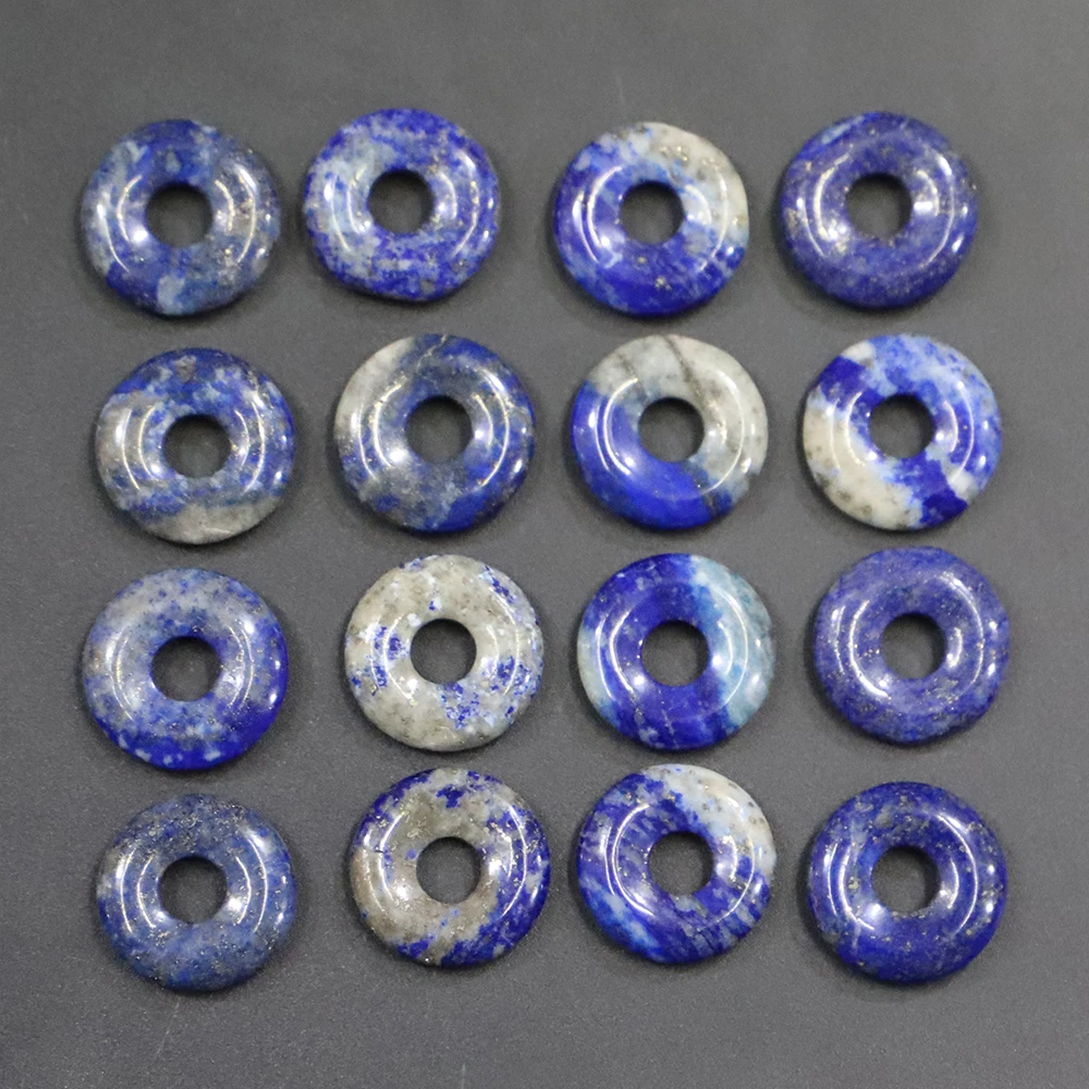 12pcs/lot 18MM New Natural Stone Safety Button Pendants Quartz Crystal Amethyst Donut Charms Diy Jewelry Necklace Accessories