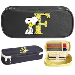 Snoopys astuccio nero Cartoon Dog Print borsa di cancelleria per studenti Anime Merch portapenne portatile con cerniera forniture scolastiche regali