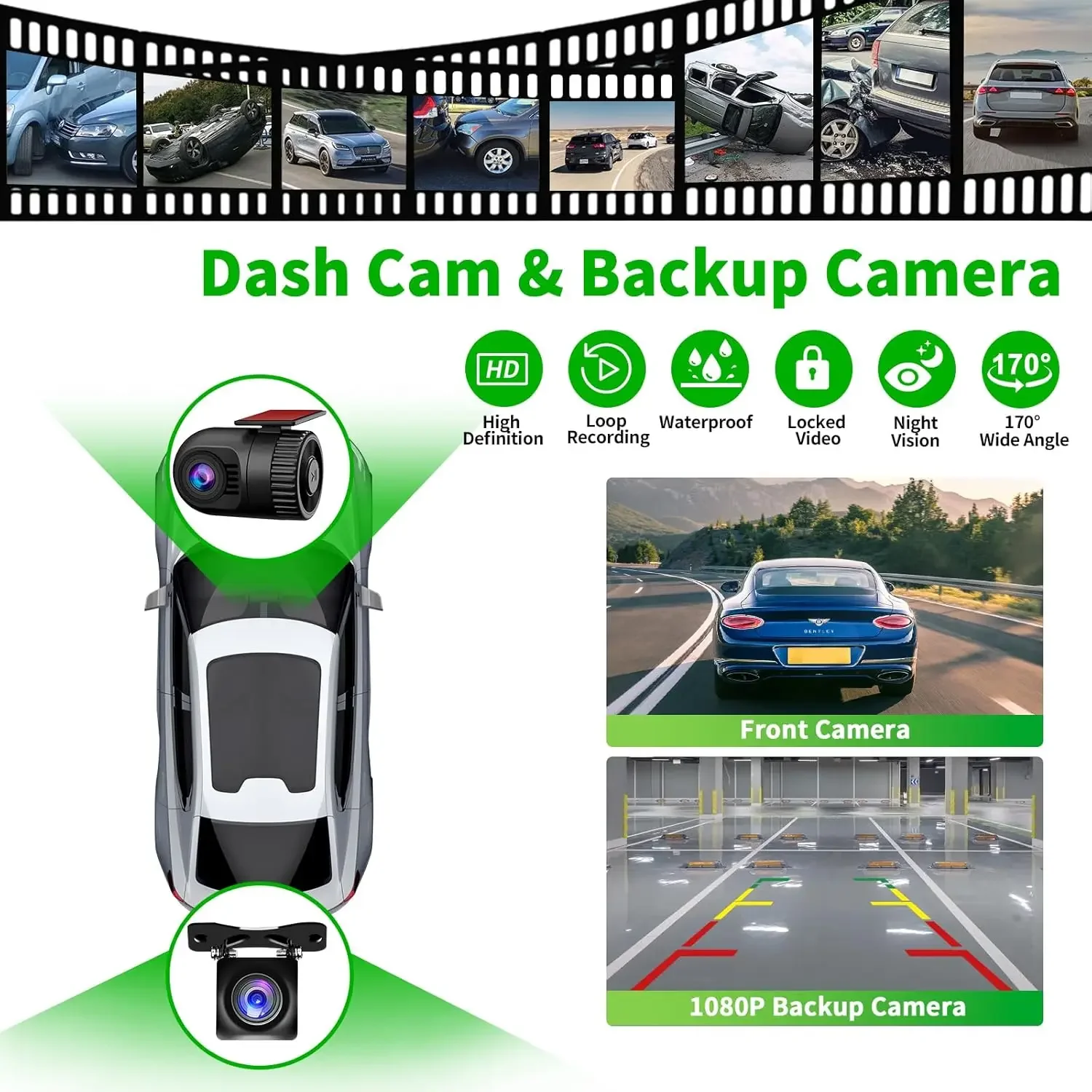 [QLED Screen Upgrade] 7" Double Din Car Stereo with Dash Cam, Wireless CarPlay and Android Auto,