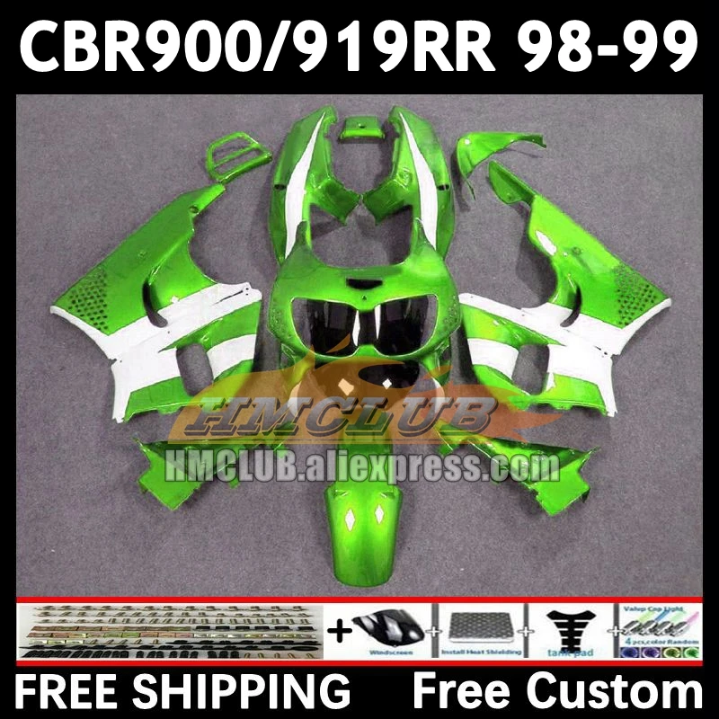 Fairings For HONDA CBR 919RR 900RR 919 CBR900 CBR919 RR 98-99 73No.172 900CC CBR900RR 98 99 green white CBR919RR 1998 1999 Body