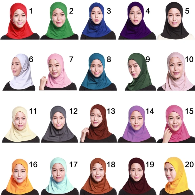 50JB Womens Muslim Cotton Mini Hijab for Head Scarf Solid Color Full Cover Inner Cap Islamic Arab Wrap Shawl Turban Hat Headw