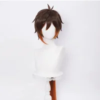 Anime Zhongli Cosplay 80 cm de largo Navidad marrón naranja peluca Cosplay pelucas sintéticas resistentes al calor Halloween