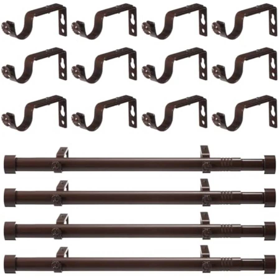4 Packs Curtain Rods Bulk for Windows Adjustable Curtain Rod Pack Set Heavy Duty Metal with Brackets for Window Patio Home Outd
