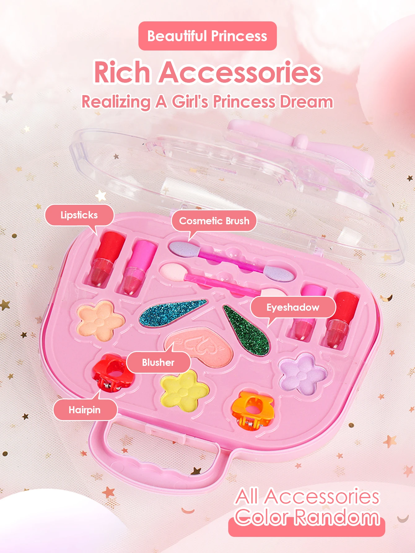 Make-uptas voor meisjes, make-upspeelgoed Prinses Wasbaar Fantasiespel Make-upset Speelgoed Kinderschoonheid Kleine handtasspeelgoed