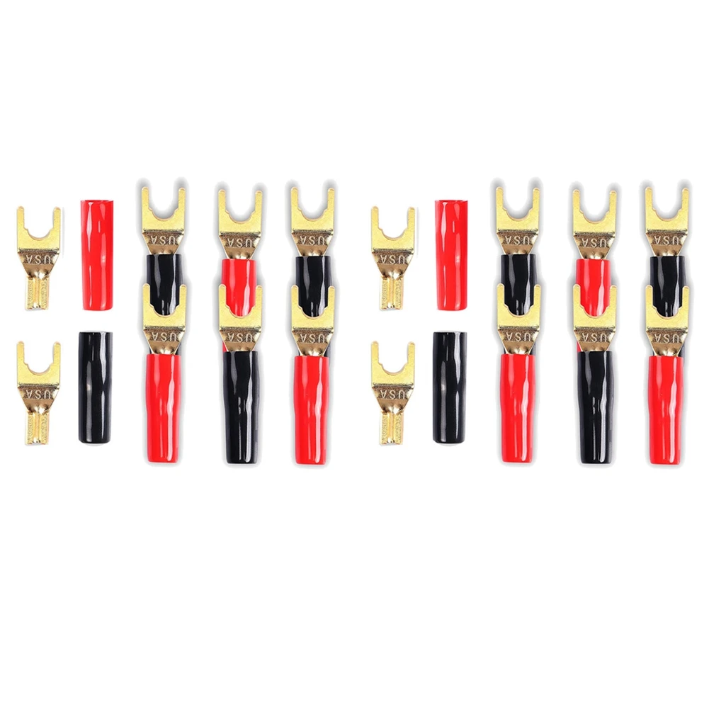 Y Plug Spade Connector For Speaker Wire,16 Pcs Y Spade Plug 45 Degree Gold Plated U Fork Spade Plug Connector