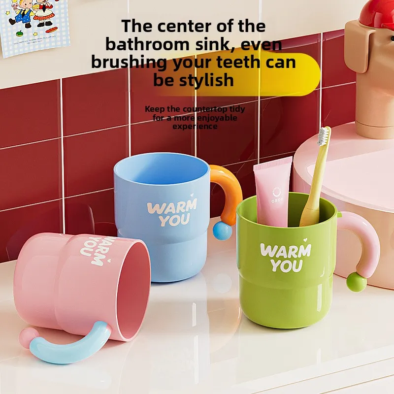 Couple's Toothbrush Cup with Handle 2026 New Design Dental Care Washing Cup Toothbrush Holder Creative round Shape PP Material