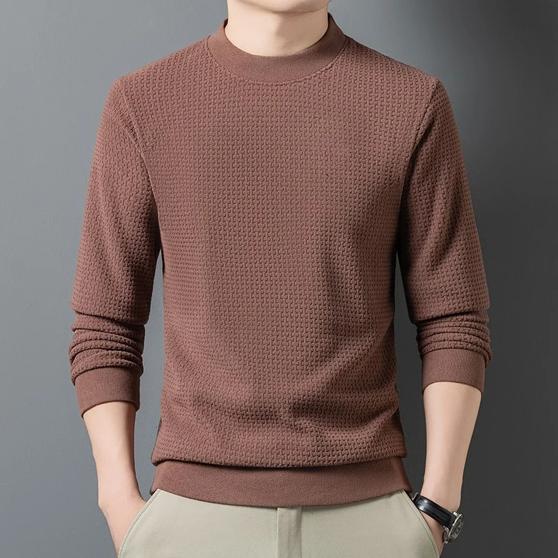 Herren-Sweatshirt mit Rundhalsausschnitt, Waffelstruktur, langen Ärmeln, einfarbig, lockerer Schnitt, lässig, für den täglichen Gebrauch, ein Basic-Oberteil für Herbst und Winter. – Detail 19