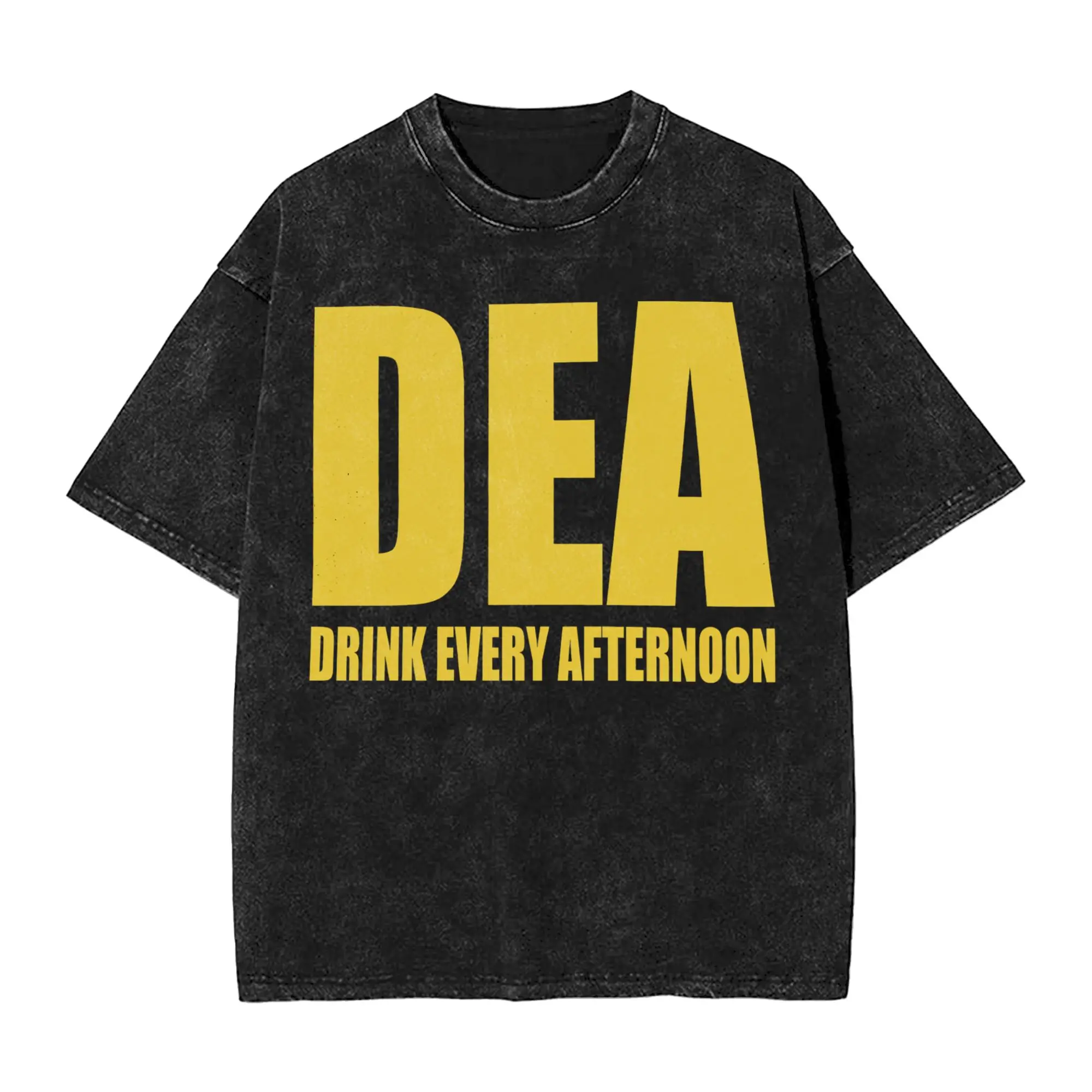 Washed T Shirts DEA Meme Drink Every Afternoon T-Shirt Oversize  Streetwear Short Sleeve Graphic Tops Tee Shirt for Men Women