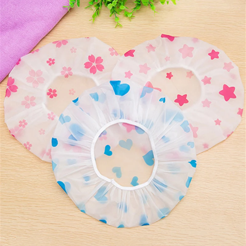 1Pc Fashion Waterproof Thicken Wave Point Shower Cap Reusable Hair Salon Elastic