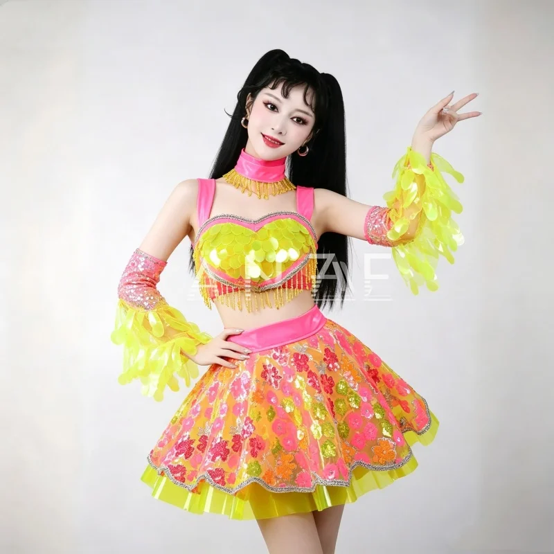 Women's Sexy Colorful Sequins Dance Outfit Stage Performance Nightclub Bar Dancer Singer Group Costume Holiday Party Show Wear