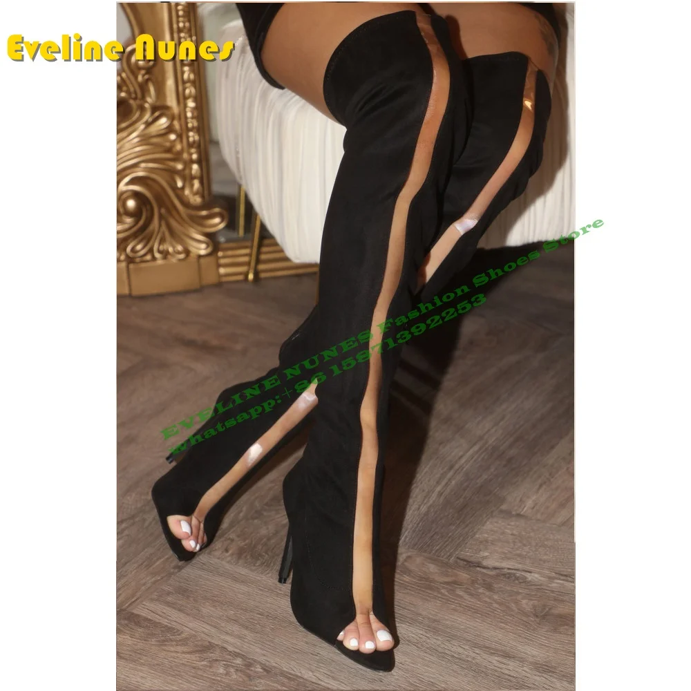 

Transparent Band Peep Toe Sexy Fashion Boots Stiletto Heels Side Zipper Splicing Women Over The Knee High Boots Plus Size 2024